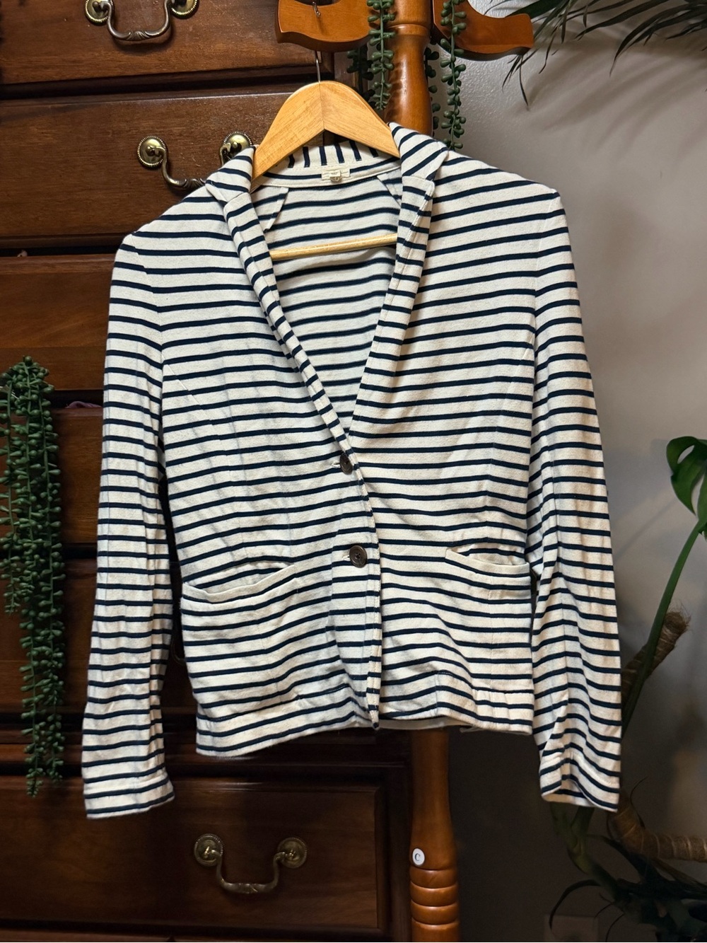 J. Crew Navy and White Striped Nautical Style Blazer